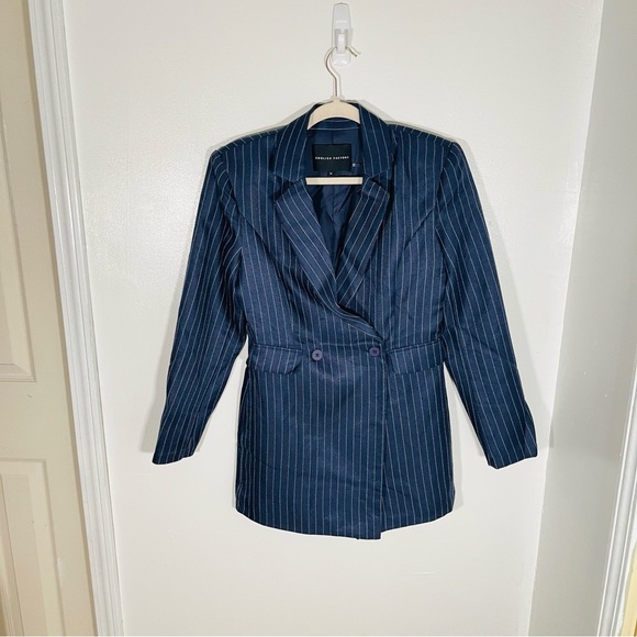 NEW Anthropologie English Factory Pinstripe Blazer Romper Blue White Medium - Picture 2 of 8
